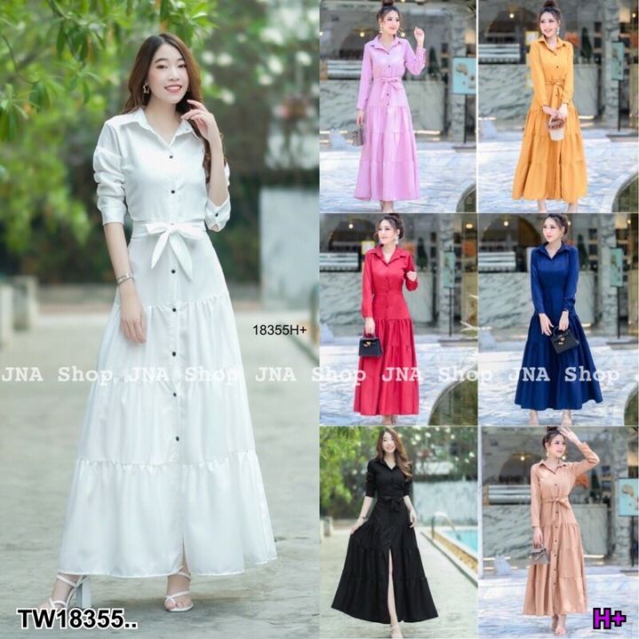 18355-dress-เดรสปกเชิ๊ต-ขนมชั้น-ทรงสวย-ผ้า-4-way-ติดกระดุมหน้ายาว-แต่งระบาย-4-ชั้น-น่ารักๆใส่ออกงาน-ใส่เที่ยว-ได้หมดจร้า