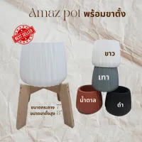 กระถาง amaze pot มีจานรองน้ำในตัวพร้อมขาตั้งไม้ minimal ทรงสวยรูระบายน้ำดีมากๆ