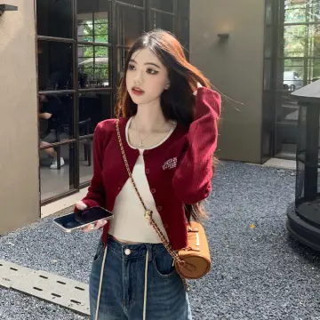 burgundy short cardigan