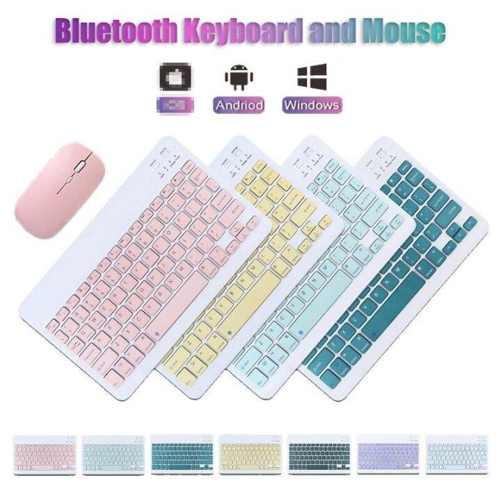 Macaron Keyboard Set 10 Inch Wireless Bluetooth Keyboard Mouse Support