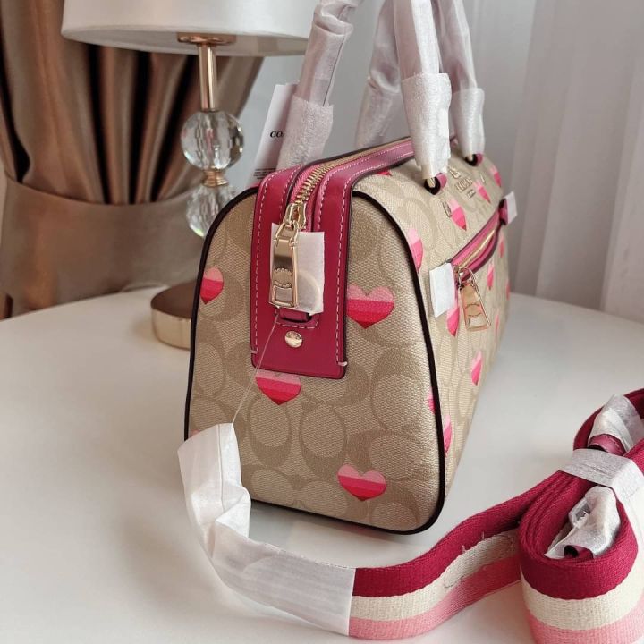 ของแท้100-กระเป๋าสะพาย-coach-rowan-satchel-in-signature-canvas-with-stripe-heart-print-ca248