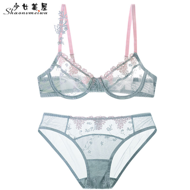 shaonvmeiwu-french-ultra-thin-sponge-free-shoulder-underwear-lace-embroidered-mesh-bra-top-support-transparent-bra-znt
