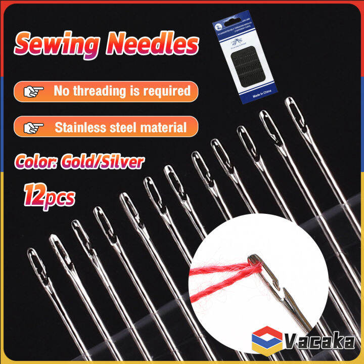 Vacaka 12 PCS Blind Sewing Needles Elderly Big Hole Stainless Steel