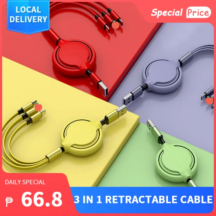 Retractable Original 3 in 1 Fast Charger Cable USB Charge cord For IOS