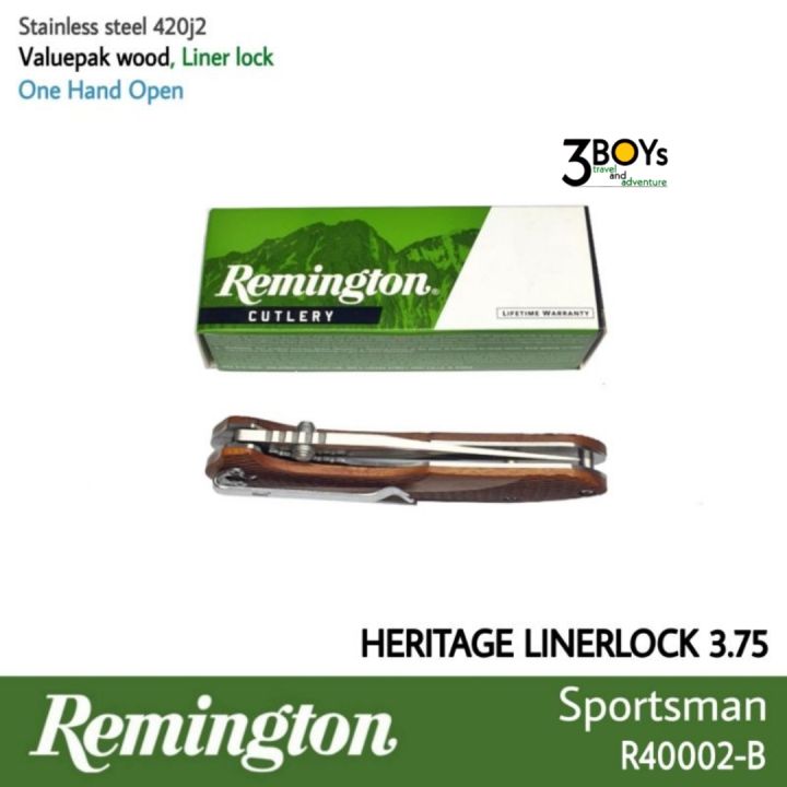 มีดเรมิงตัน-heritage-linerlock-3-75-r40002b-มีดพับด้ามเล็ก-ด้ามจับไม้แท้-ใบมีด-420j2-สามารถเปิดได้ด้วยมือเดียว