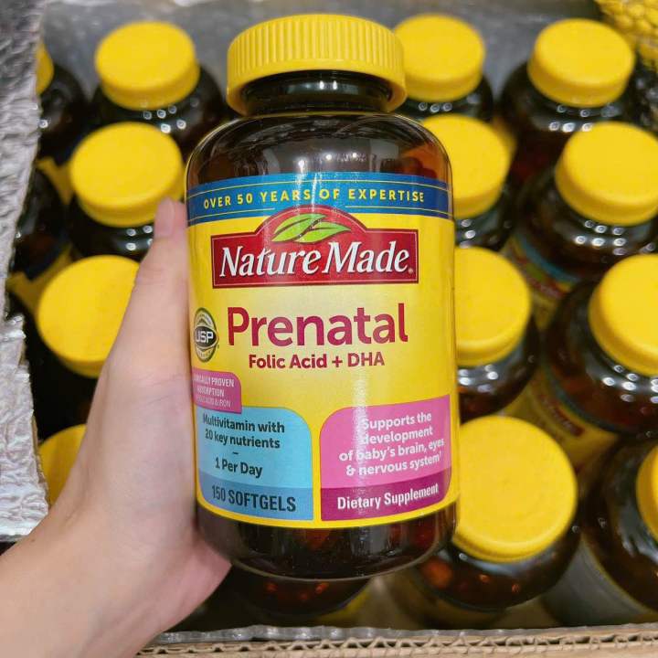 Mẫu Mới ] Vitamin Tổng hợp bầu Nature Made Prenatal Folic Acid + DHA loại  150 Viên của Mỹ - Date 03/2025 | Lazada.vn