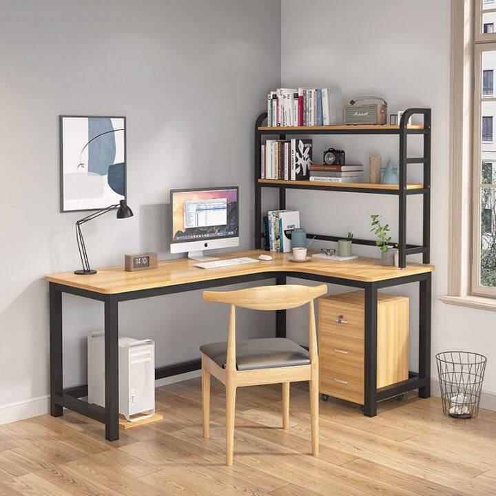 Solid Wood Desk Bookshelf Integrated Table LShaped Corner Corner