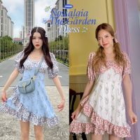 FLAT2112 FF0331 : NOSTALGIA IN THE GARDEN DRESS มินิเดรส เดรสลายดอกไม้ เดรสแขนสั้น พร้อมกิ๊บติดผม