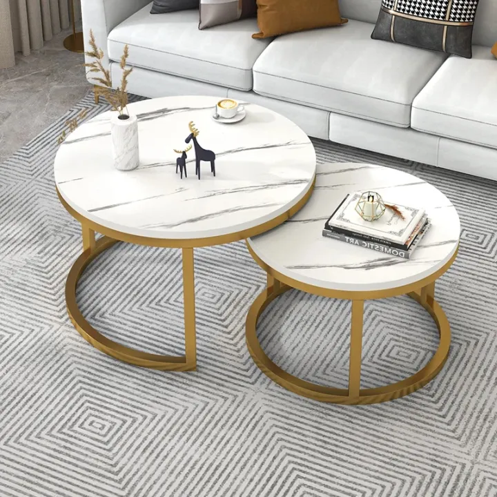 Combination double deck round table Nordic style coffee table center ...