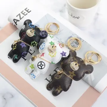 AuPra Teddy Bear KeyChain Gift Women & Men Leather KeyRing Home Car Keys  Holder Ladies Girl Grizly Present at  Men's Clothing store