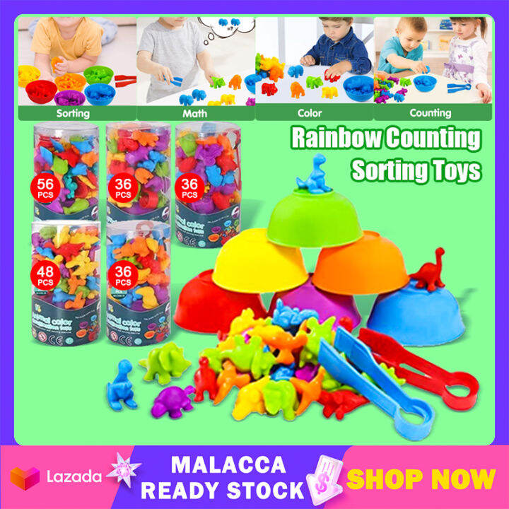 Montessori Rainbow Counting Toy Sorting Cups Color Animal Dinosaur