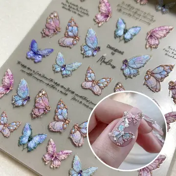 Cheap Nail Simulation Laser Butterfly Stickers 3D Stickers Waterproof Cute  Butterfly Nail Stickers