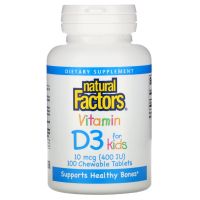 [[พร้อมส่ง]] Natural Factors, Vitamin D3, Strawberry Flavor, 10 mcg (400 IU), 100 Chewable Tablets