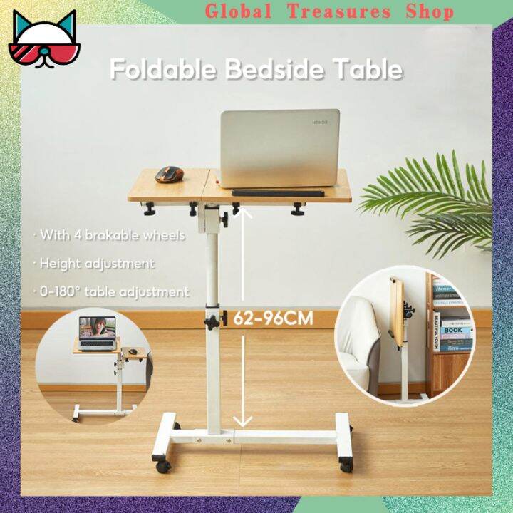 Foldable mobile bedside table Side bedside table with brake wheels sofa