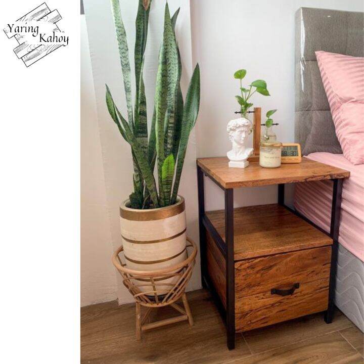 WOOD & METAL SIDE TABLE WITH 1 DRAWER IN MAHOGANY night stand wood