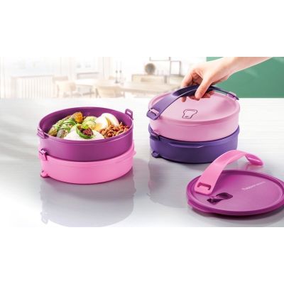 Tupperware Microwaveable Round Click To Go 880ml ปิ่นโตทัพเพอร์แวร์ 2 ชั้น เข้าไมโครเวฟได้ ฝาปิดแน่นสนิท