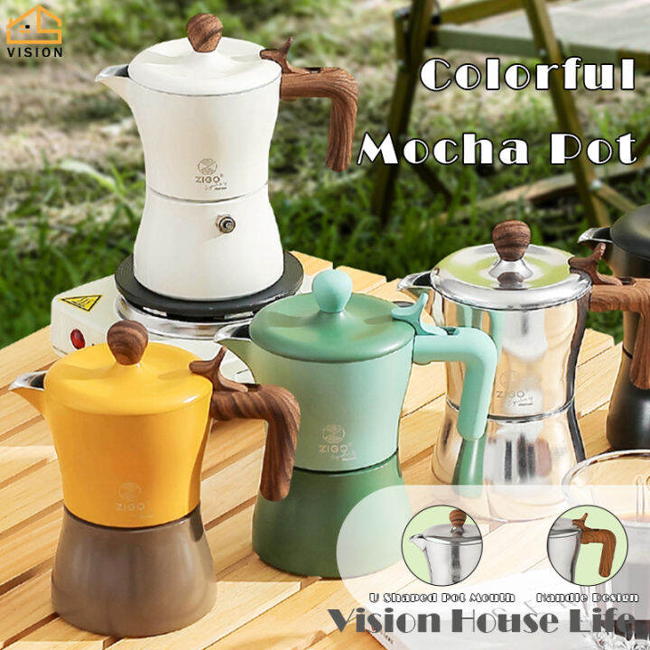 Vision Italian Mocha Pot 150ml Stovetop Coffee Maker Hand Brewed Coffee Pot Set Hand Grinder