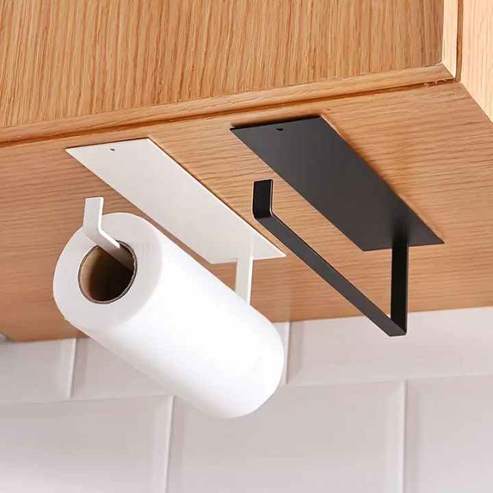 1pc Stylish Carbon Steel Paper Towel Holder, Self-Adhesive Matte Paper  Towel Rack, Easy-to-Use Kitchen Paper Towel Holder, Cabinet Roll Storage  and Cling Film Rag Hanger - Perfect for Kitchen and Bathroom