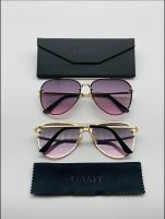 แว่นกันแดด GAMT 60mm. Vintage สีชมพูอมม่วง Clear Aviator Sunglasses,Mirrored Lens Designer Women Sunglasses Purple-Pink.