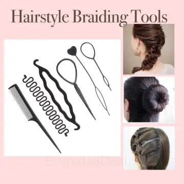 6pcs/set Black Hair Braiding Tools Including Braider, Loop, And Pull Pin,  Suitable For Daily Use