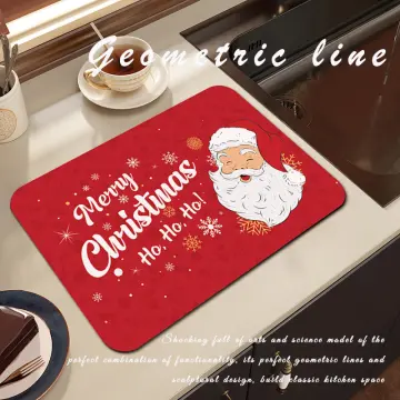 Christmas Coffee Bar Mat, Dish Drying Mat For Kitchen Counter