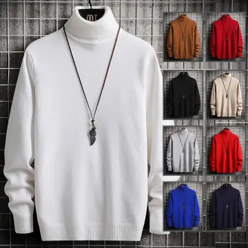 HAIBINZOULU Men's Turtleneck Black and White Long Sleeve Knit Sweater
