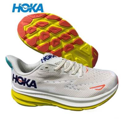 Hoka Clifton 9 Wide (size40-45) White Yellow รองเท้าวิ่งผู้ชาย รองเท้าวิ่งผู้หญิง รองเท้าออกกำลังกาย รองเท้าผ้าใบ