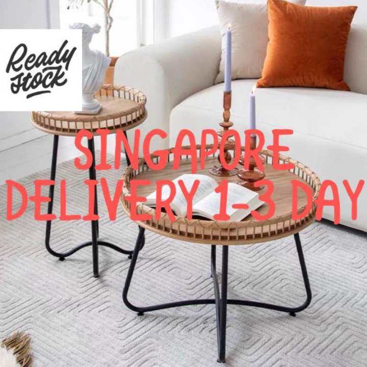 SINGAPORE INSTOCK Delaney Rattan Tea Table Solid Wood Dining Coffee