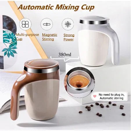 380mL Self Stirring Mug with Lid Automatic Magnetic Stirring Coffee Cup  Electric Stainless Steel Self Mixing Coffee Cup for Coffee Milk Cocoa Hot