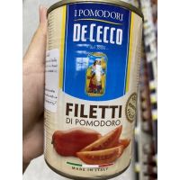 มะเขือเทศปอกเปลือกหั่น ในน้ำมะเขือเทศ ตรา ดิ เชคโค 400g. Filetti Di Pomodori ( De Ceco Brand )