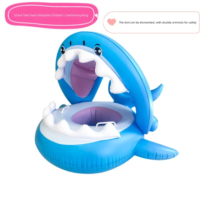 Kids floaters inflatable with awning shark seat tent removable double armrest safety 15 years