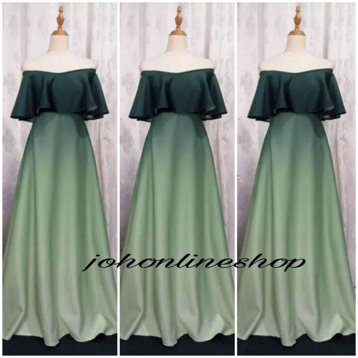 Emerald Green Ombre Off Shoulder Neoprene Gown Lazada Ph 7223