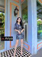 ป้าย Ariya ? พร้อมส่ง 4XL ? ชุดเซต(set) เสื้อแขนสั้น กับกระโปรงสั้น สีน้ำเงิน ปักดอกทั้งชุด น่ารัก สาวอวบ