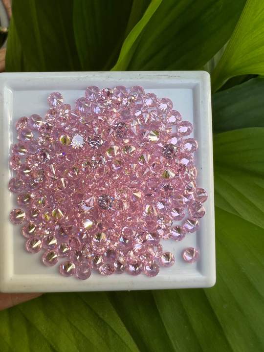 พลอย-เพชรรัสเซีย-ทรงกลม-2-10-มม-100-เม็ด-สีสีชมพู-brilliant-pink-rose-cubic-zirconia-cz-round-shape-2-10-mm-100pcs