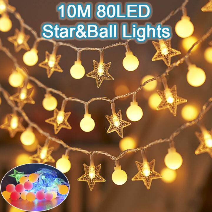 2024 Christmas Light String LED Ball Star Light String Fairy Light 10m ...