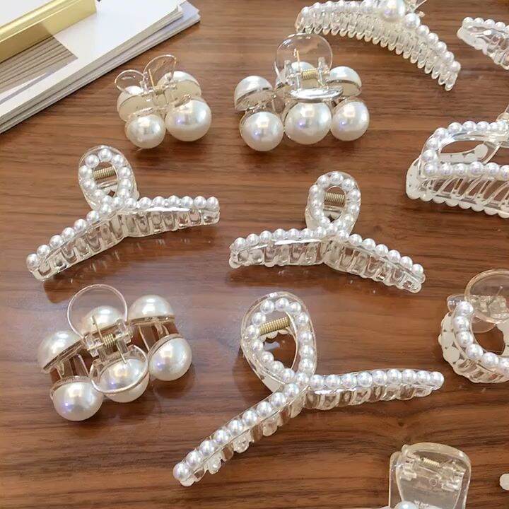 Orange beauty Korean fashion pearl oneword grab clip hairpin headdress