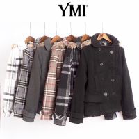 เสื้อฮู้ดกันหนาว pea coat แบรนด์✨YMI✨เนื้อสักหลาดวูล แต่งเฟอร์ (หมวกฮู้ดถอดได้คะ) (wy311)