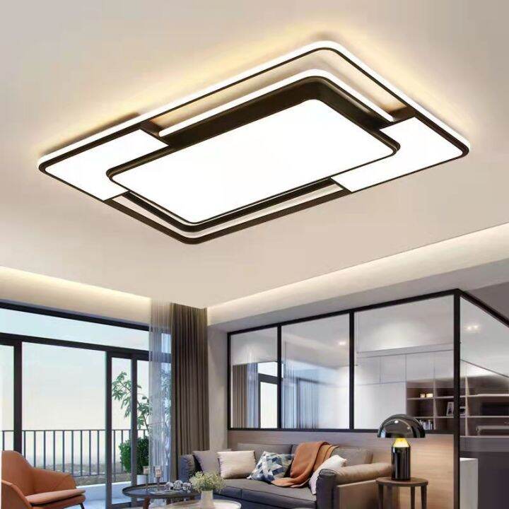 Modern LED Ceiling Light Dimmable With Remote Black Square Ceiling Lamp