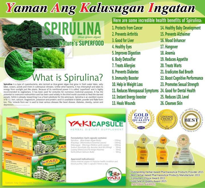 Yaki Capsule Spirulina Malunggay Ampalaya Ascorbate Garlic Luyang Dilaw