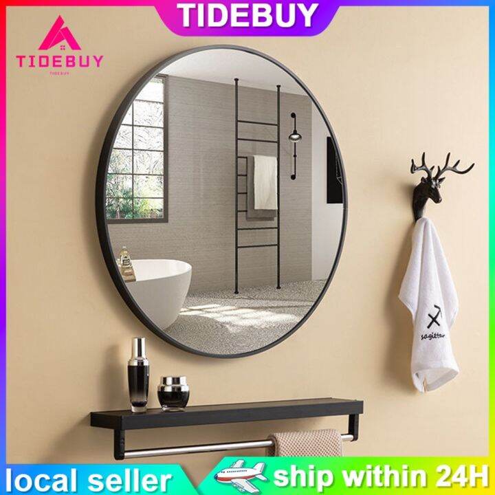 【High Quality】Tidebuy Bathroom Mirror Wall with Rack Wall Mounted Round
