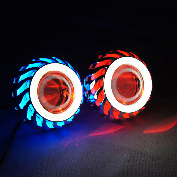 1x Motorcycle LED Angel Eyes Headlight Projector Lens Strobe High/Low