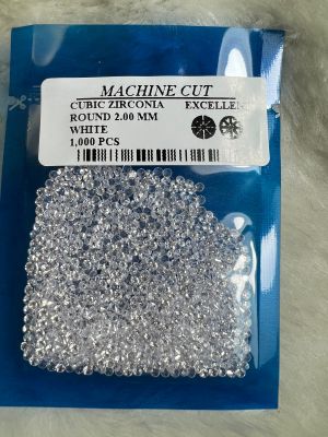 ยอดเยี่ยม EXCELLENT MACHINE CUT SUPER WHITE เครื่องตัด คิวบิกเซอร์โคเนีย เพชรรัสเซีย CUBIC ZIRCONIA รูป กลม สีขาว 2.00MM   ( 1000 PCS เม็ด )