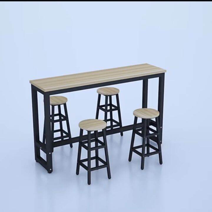 【Woody】 [120x40x100cm] Simple Wooden Bar Table with Steel Frame & 2