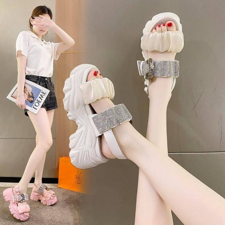 พร้อมส่ง-รองเท้าส้นตึก-รัดส้น-รองเท้ารัดส้น-รองเท้าแฟชั่น-สูง7-5cm-size35-39