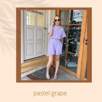 Pastel Grape Pants กางเกงขาสั้นเอวสม็อค