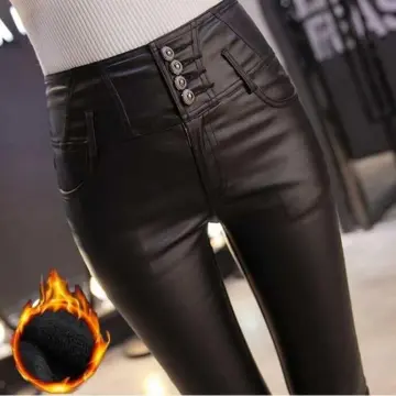 Latex Glossy Waterproof Thin PU Leather Pants Elastic Black