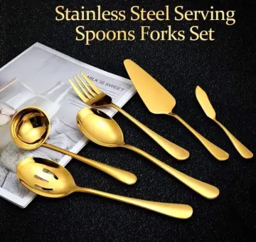 Gold Serving Spoons Set, Set of 6, Serving Ladle, Serving Spatula