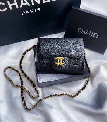 กระเป๋า CHANEL wallet with chain กระเป๋าตังค์ชาแนล 💋  แบบมีสาย  #มีกล่อง