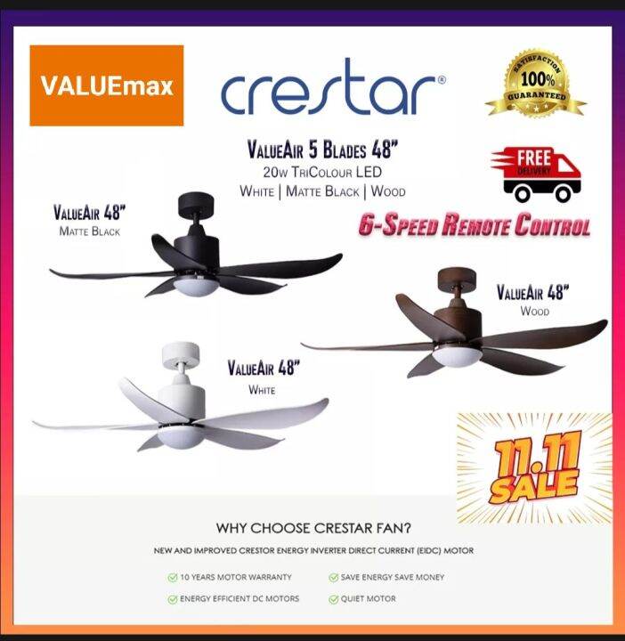 Crestar valueair ceiling fan 48"/55" Lazada Singapore