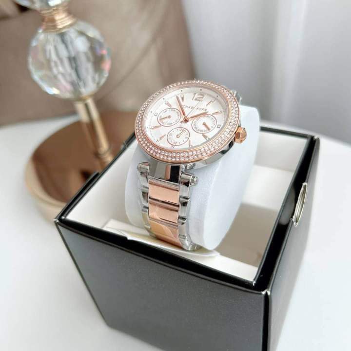 ของแท้100-นาฬิกาข้อมือ-michael-kors-parker-womens-rose-gold-stainless-steel-watch-mk6301